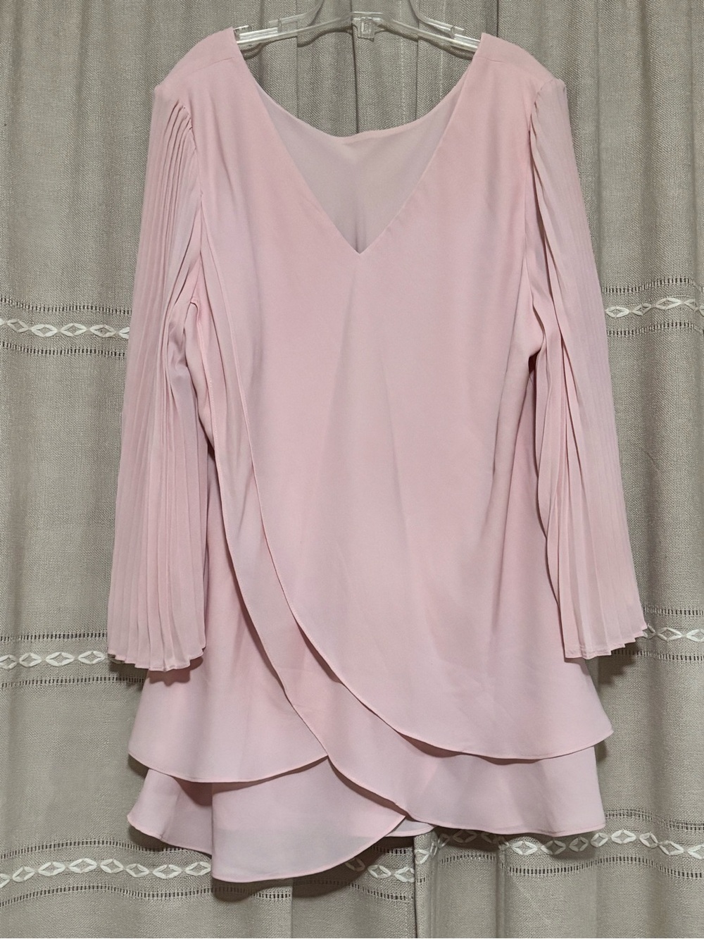 Laurie Felt Los Angeles Pink Layered Chiffon Pleated Sleeve Blouse Top XL